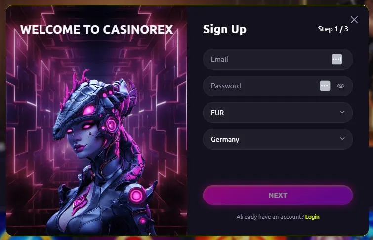 CasinoRex Casino REgistration Process